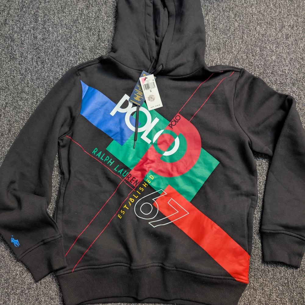 Ralph Lauren Kids Black Hoodie with Colorful Print